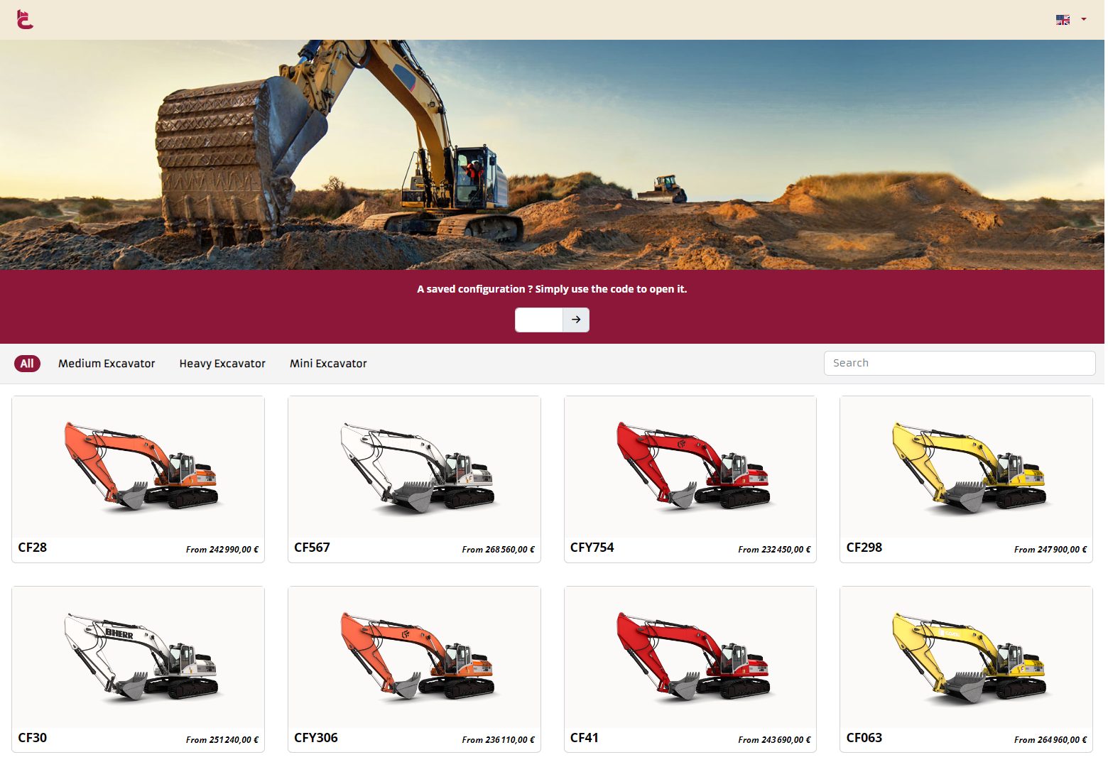 3D configurator for manufacturer of building machinery.