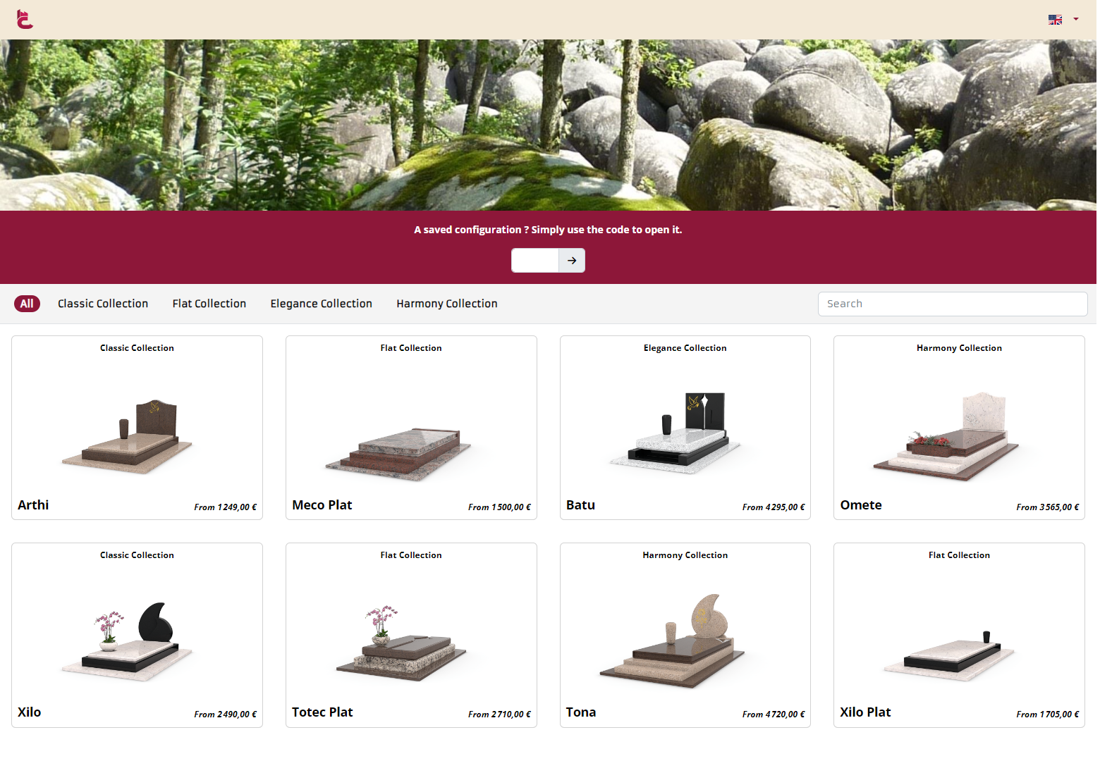 3D configurator for manufacturer of funeral monuments.